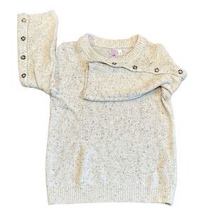 NWT Francesca’s Alya Heather Oat Crew Neck Sweater Button Sleeves Small